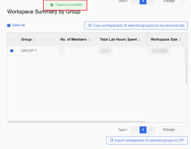 Copy workspaces of selected group to my personal lab